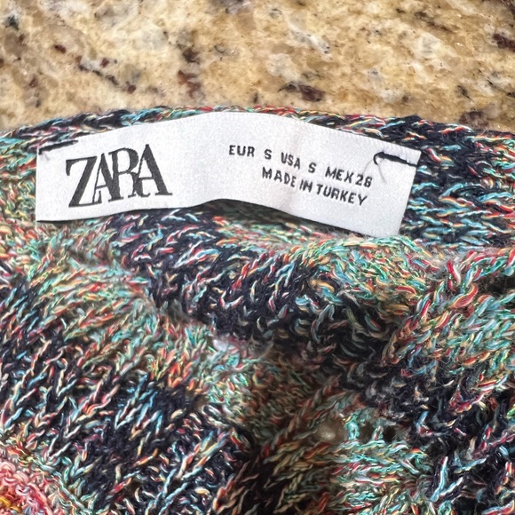 ZARA RUFFLED POINTELLE KNIT BODYCON MIDI DRESS MULTICOLORED Small - Picture 8 of 12